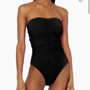MILLY Textured Ruched Strapless One-Piece Swimsuit